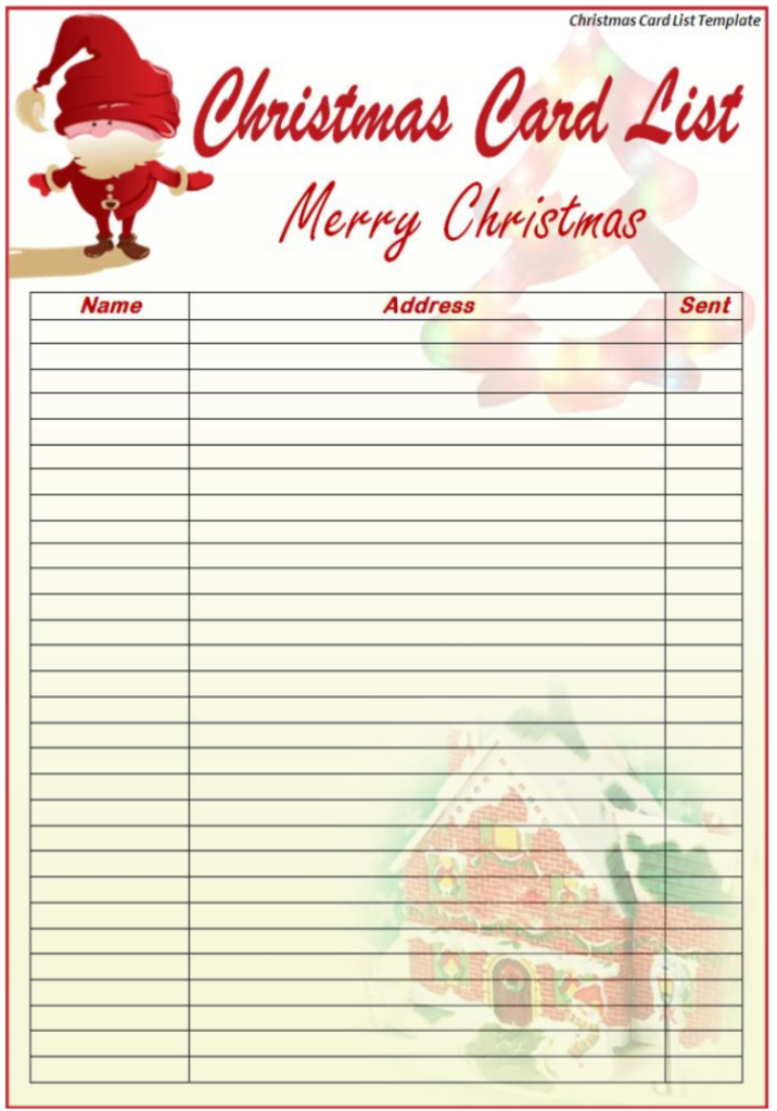 Christmas Card List Template Excel Word Template
