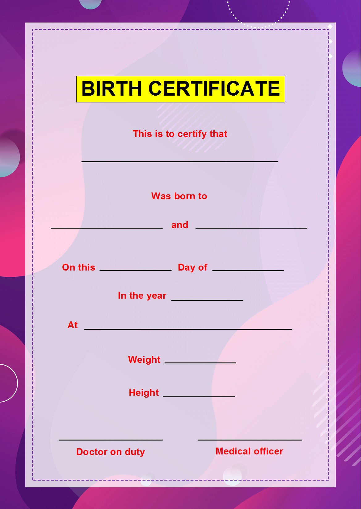 Birth Certificate Template - Excel Word Template Within Editable Birth Certificate Template