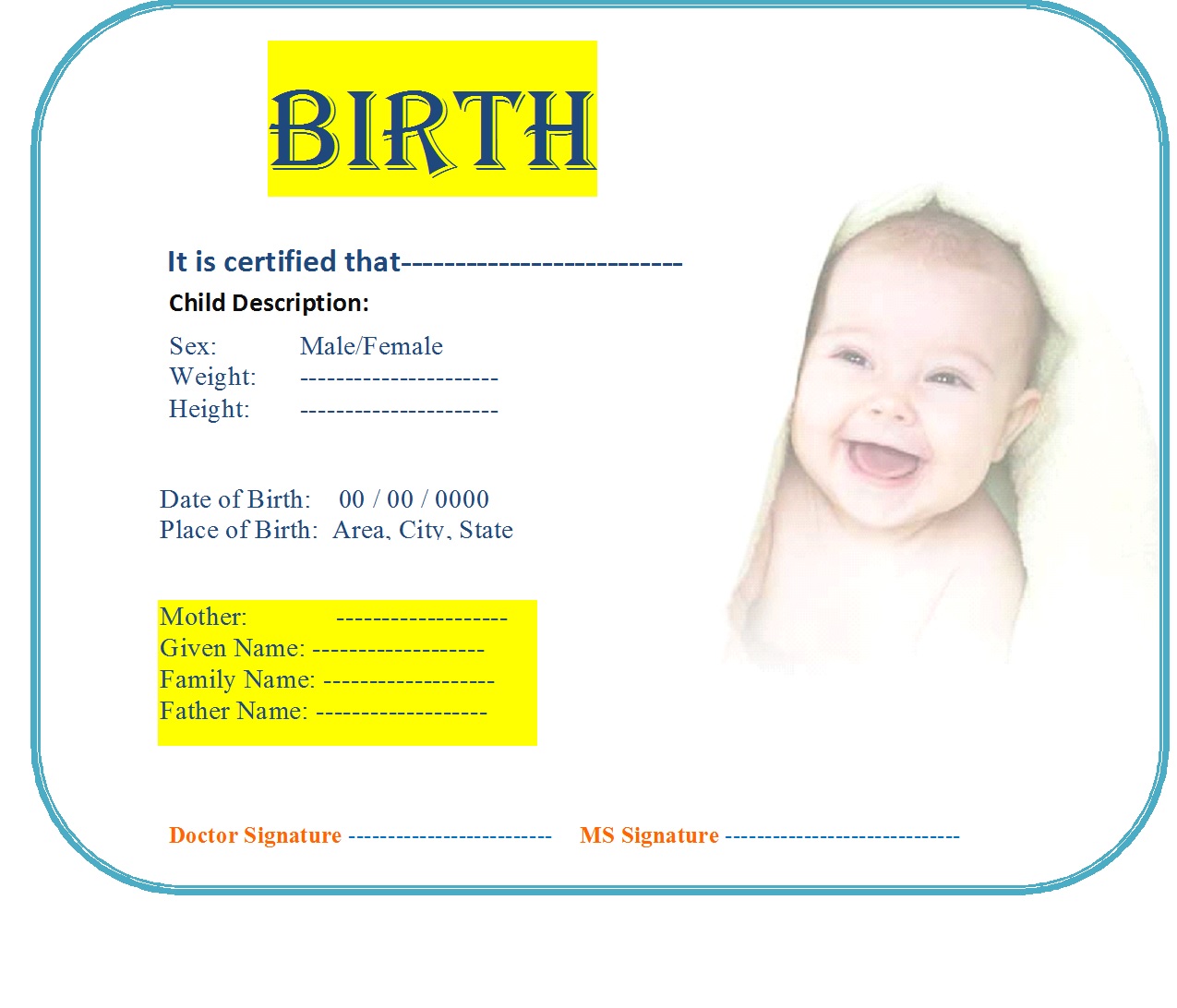 Birth Certificate Template - Excel Word Template Regarding Editable Birth Certificate Template