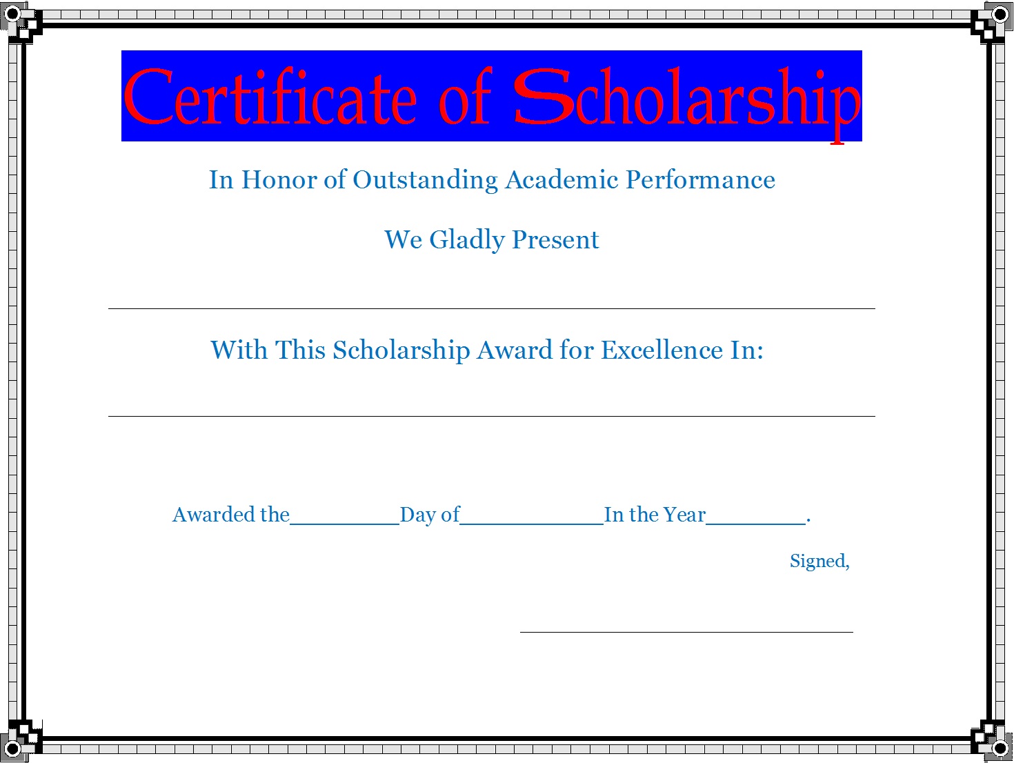 Award Certificate in Word – Excel Word Templates With Scholarship Certificate Template