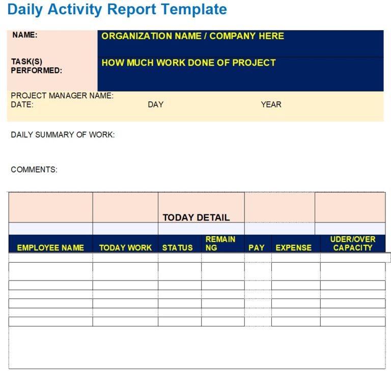 Daily Report Template Excel