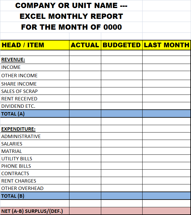 Excel Monthly Report Template Excel Word Template