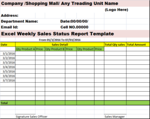 weekly task report template excel