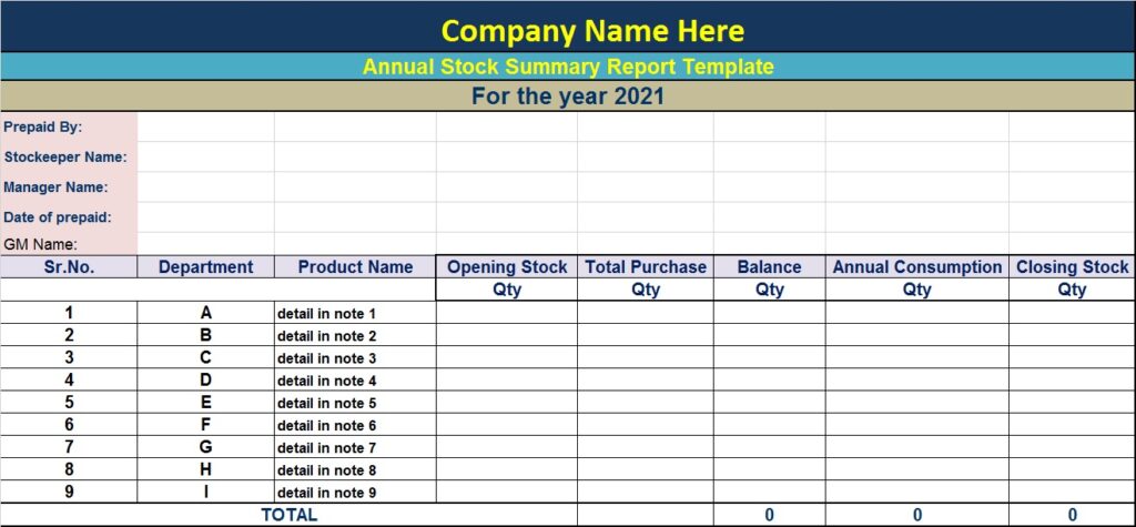 FREE STOCK SUMMARY REPORT TEMPLATE