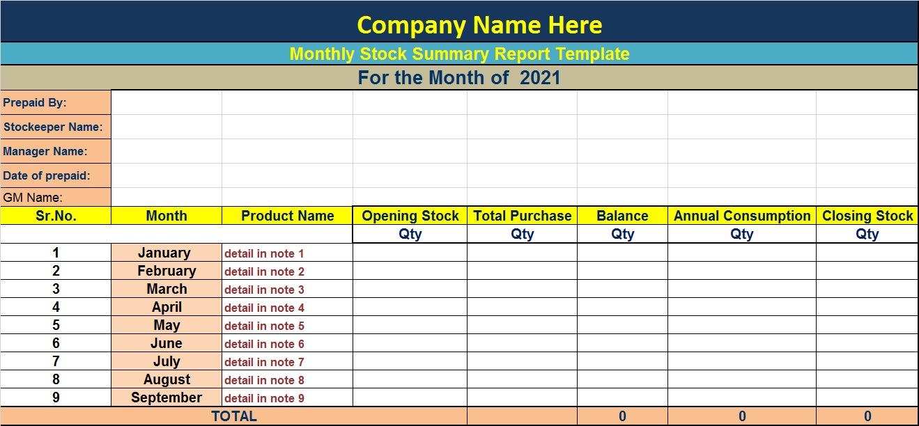 Stock Report Template Excel