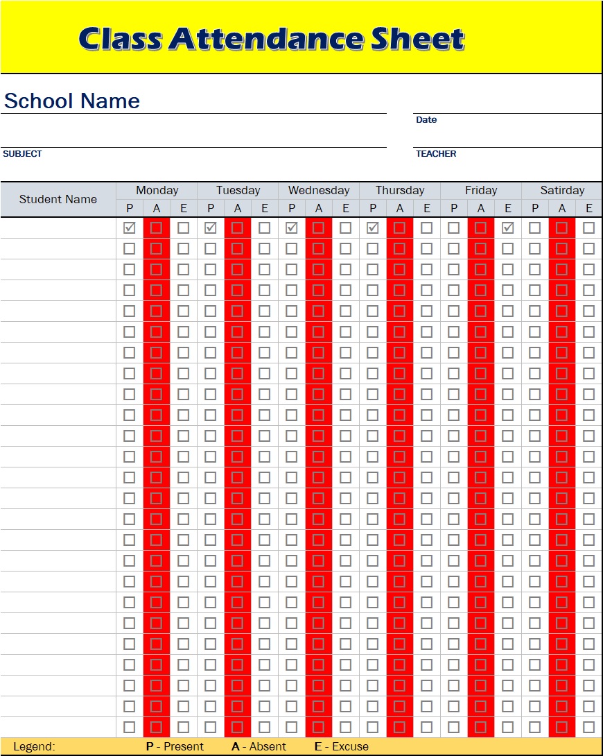 excel student attendance template