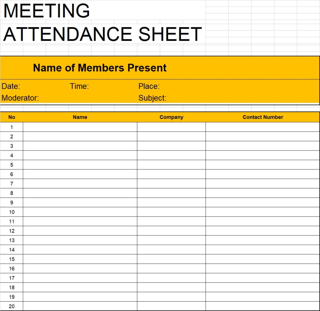Attendance Sheet Template Excel Word Template