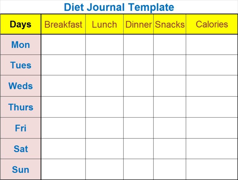 Diet Journal Template - Excel Word Template