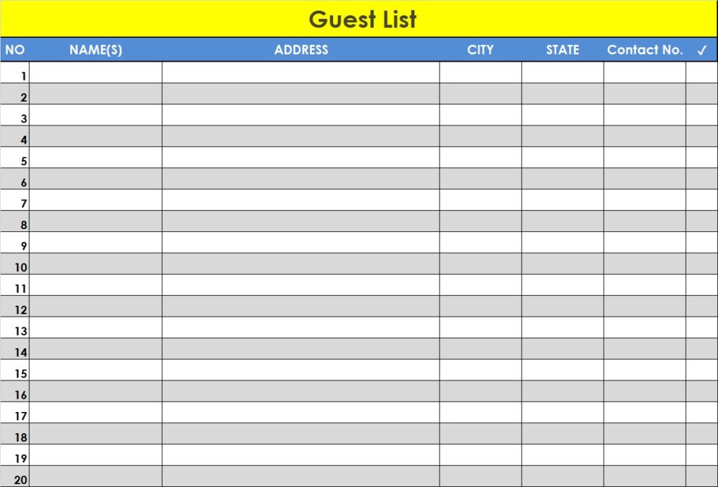 excel guest list template 
