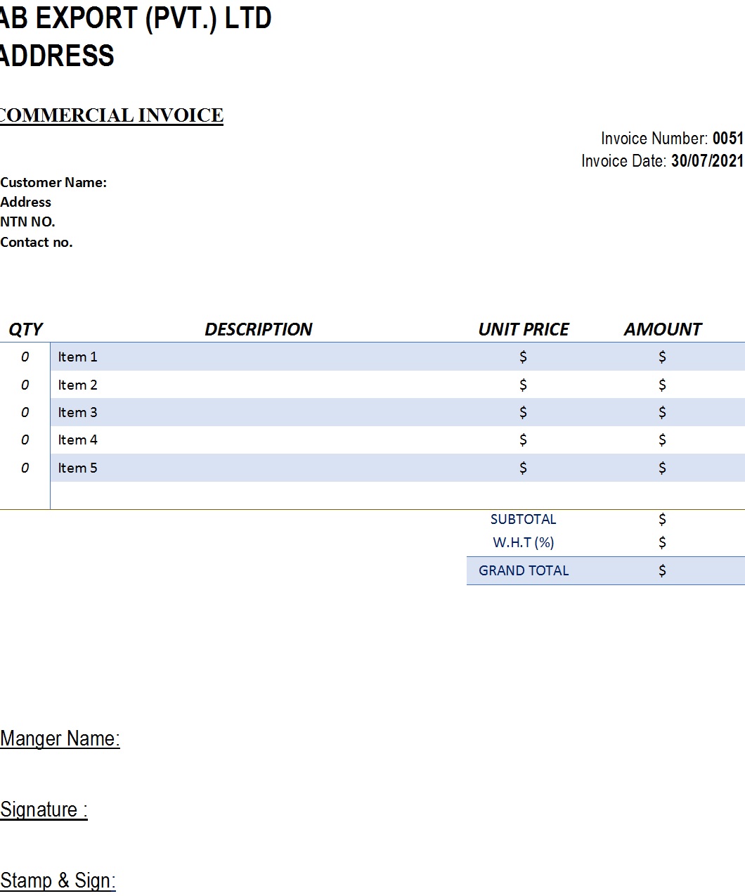 Commercial Invoice Download Free