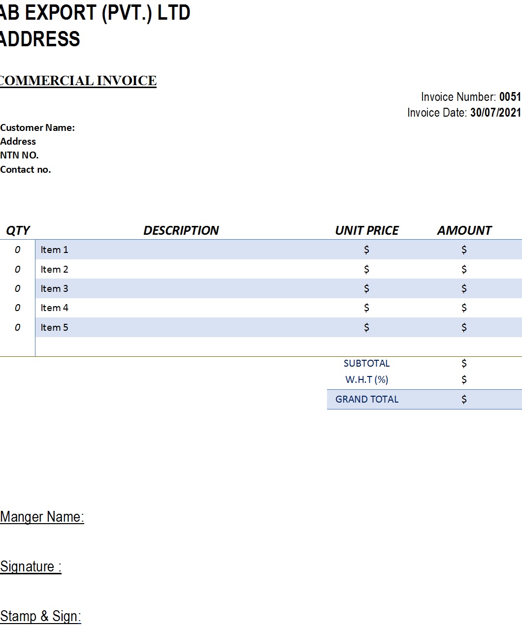 Commercial Invoice Template