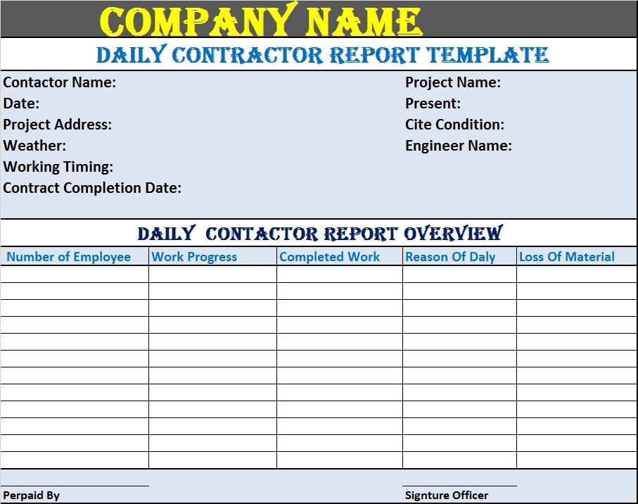 Contractor Report Template