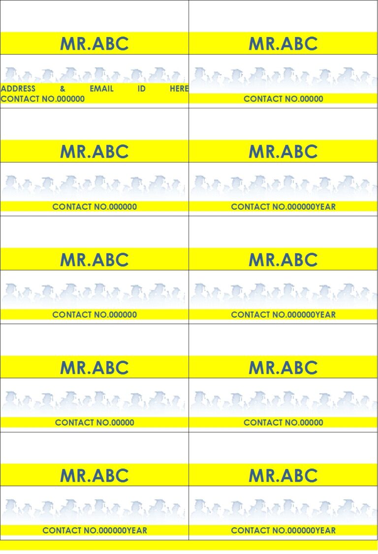 Name Card Template Excel Word Template Name Card Template Excel Word Template
