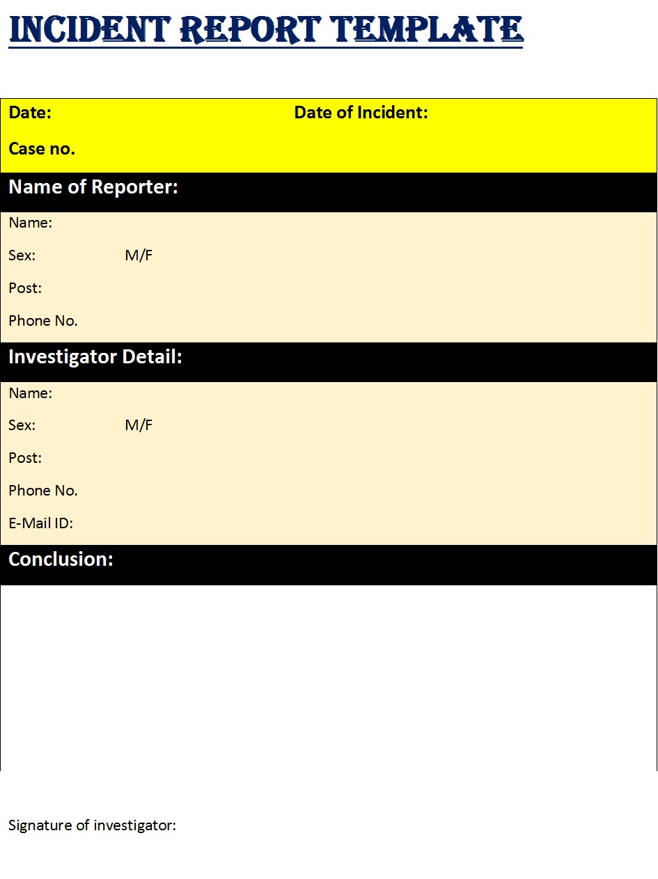 Incident Report Template – Excel Word Templates Regarding Incident Summary Report Template