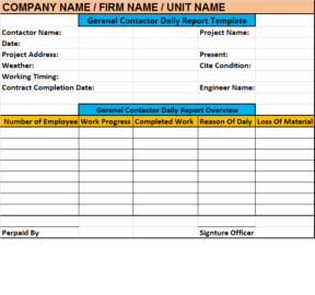 Daily Contractor Report Template – Excel Word Templates