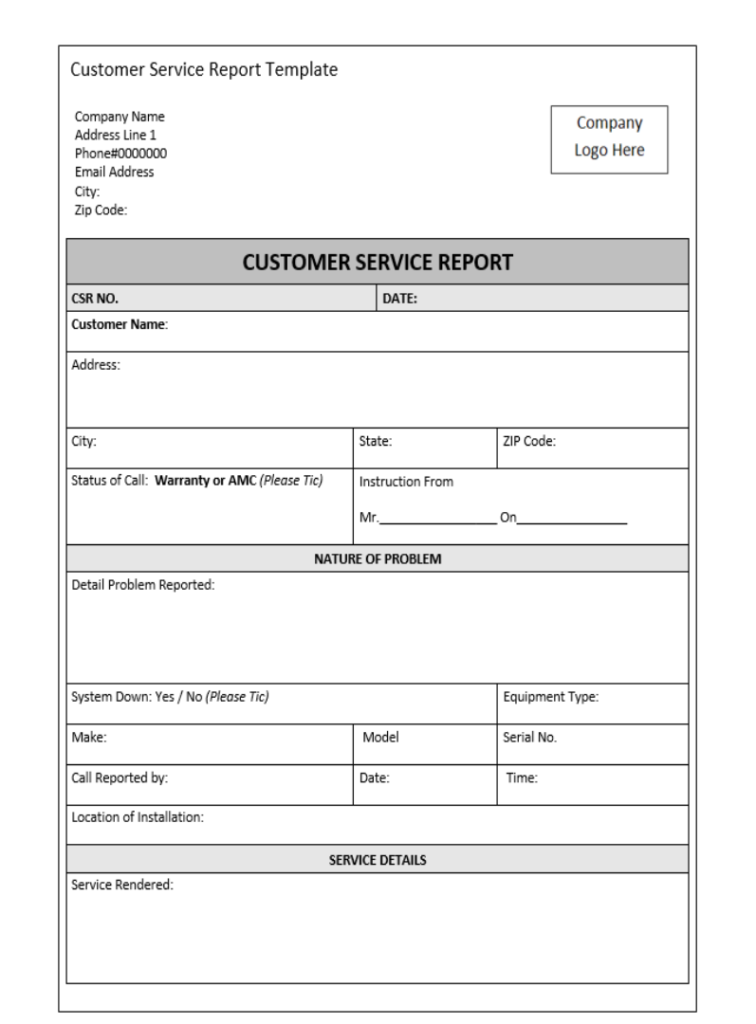 Customer Service Report Template Excel Word Template