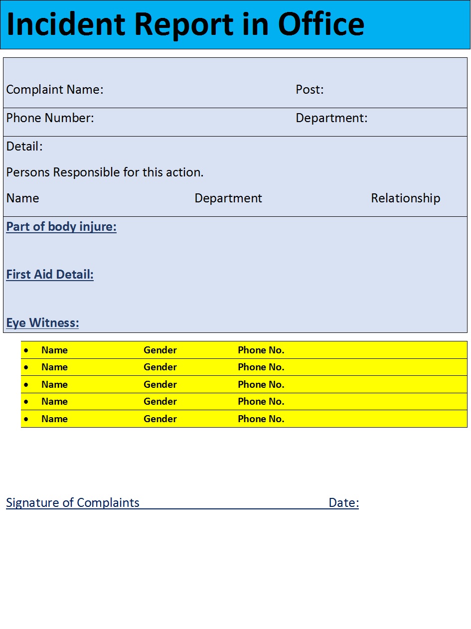 Excel Incident Report Template - Excel Word Template Inside First Aid Incident Report Form Template