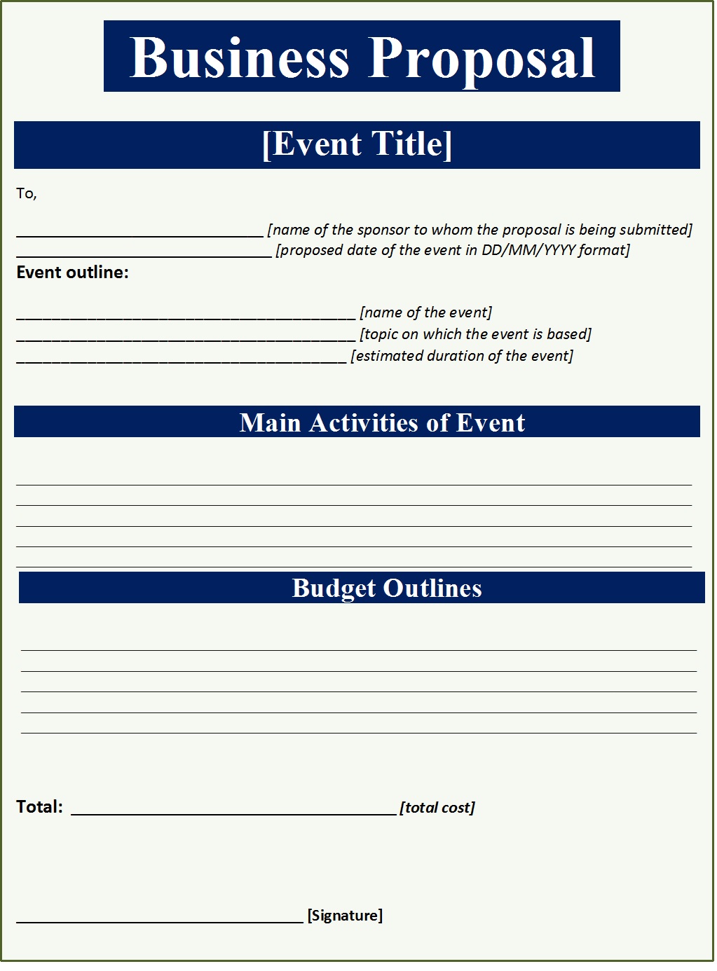 Free Proposal Template Excel Word Template