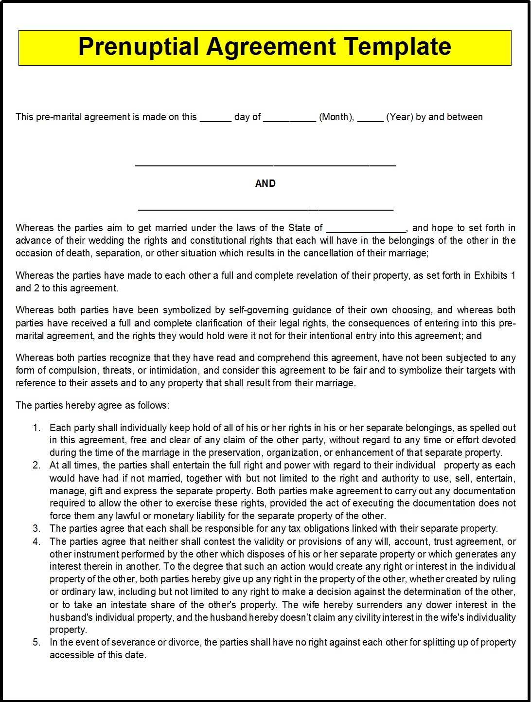 Prenuptial Agreement Template – Excel Word Templates Intended For post nuptial agreement template