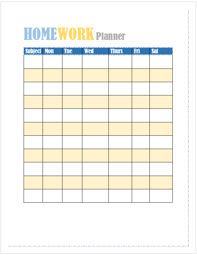 Homework Planner Template Word Homework Planner Template Word