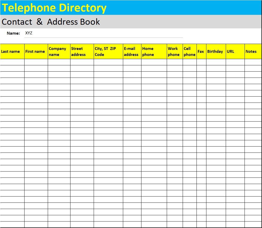Phone List Template Excel Word Template