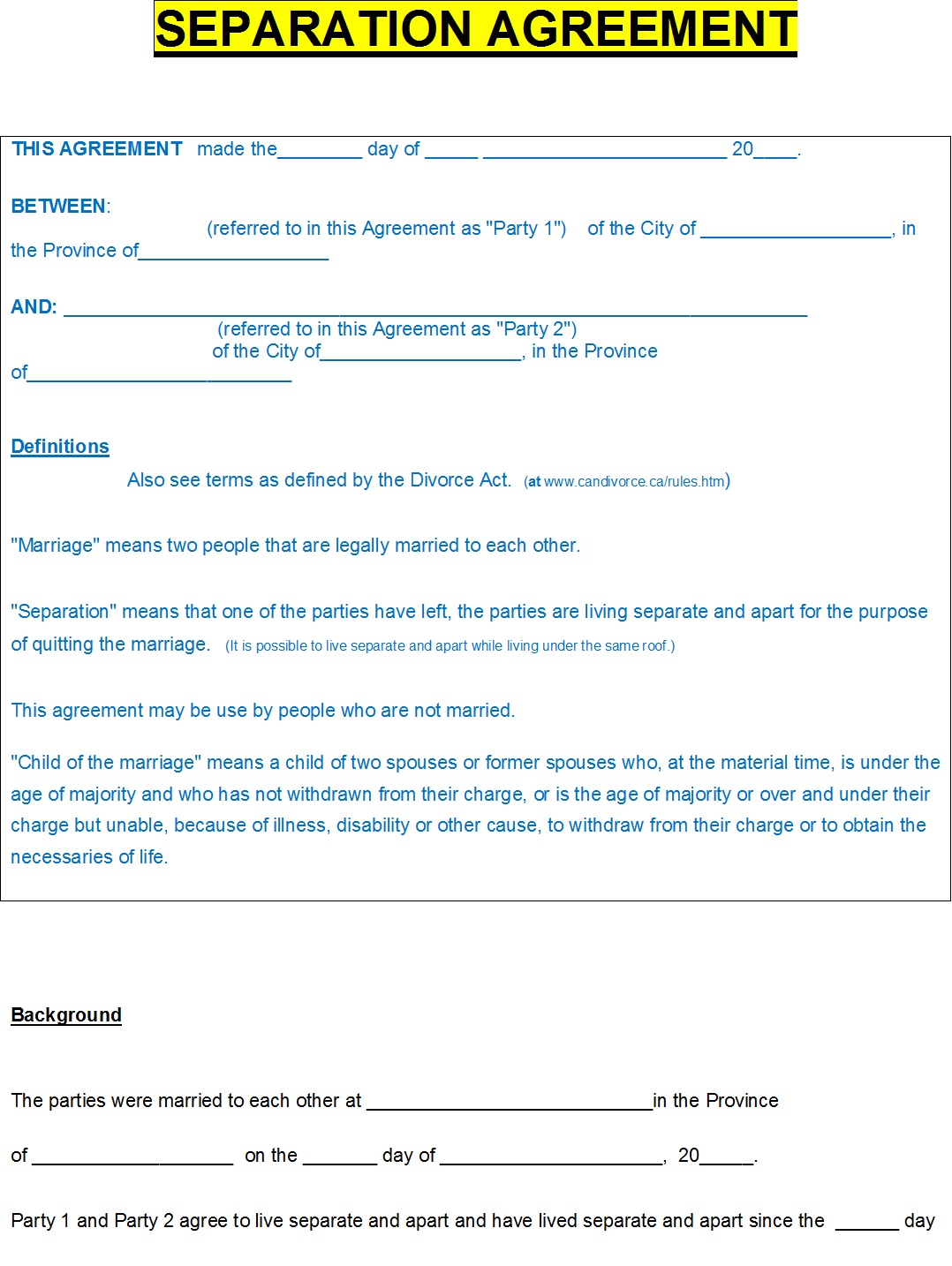 Separation Agreement Template