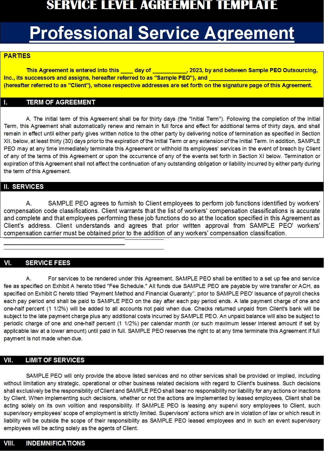 Service Level Agreement (SLA) Template