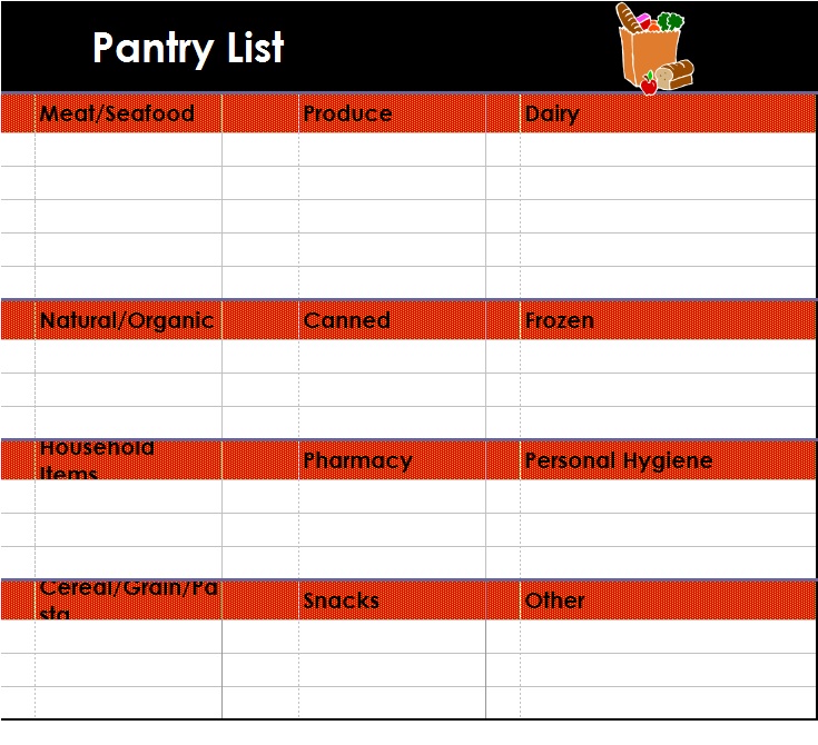 Pantry List Template