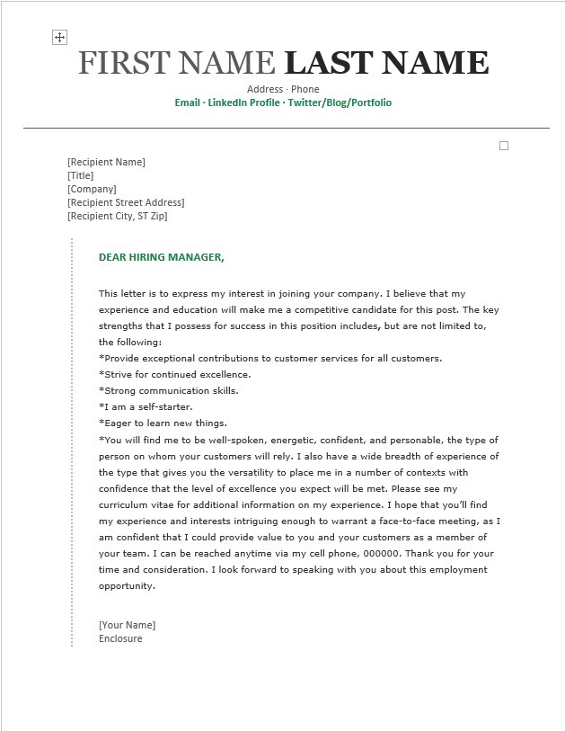 Cover Letter Template
