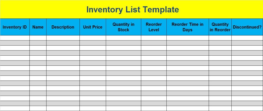 Excel Inventory List Template