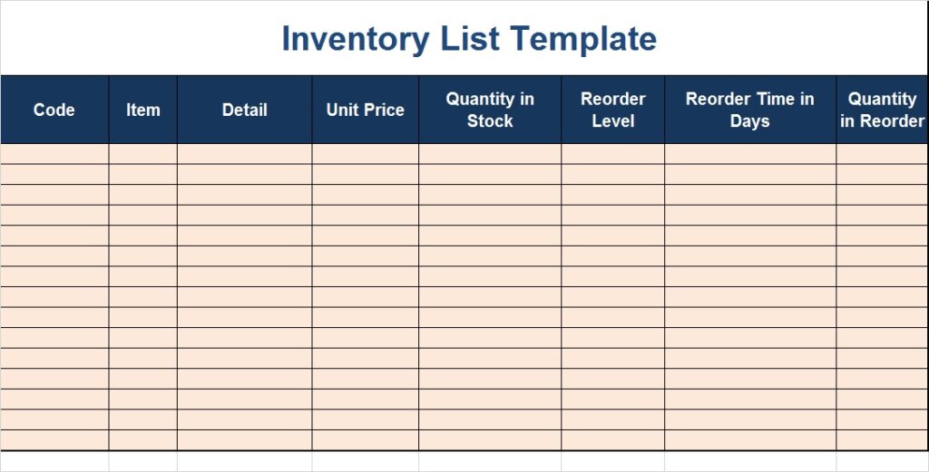 Excel Inventory List Template