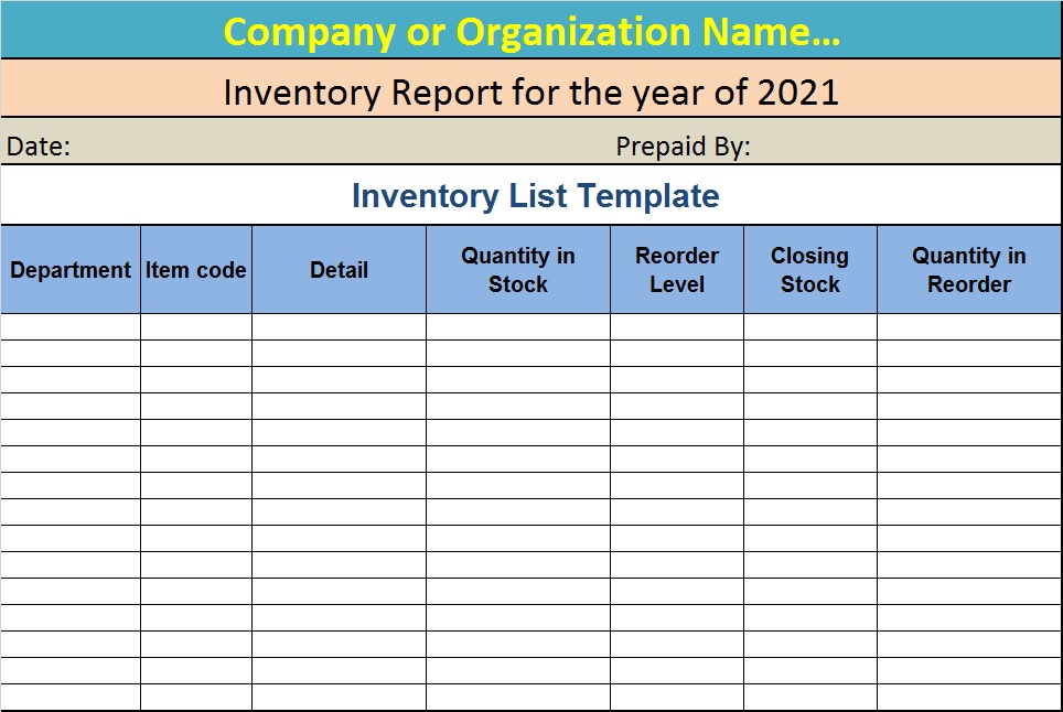 Inventory List Template