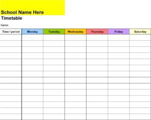 Time table template