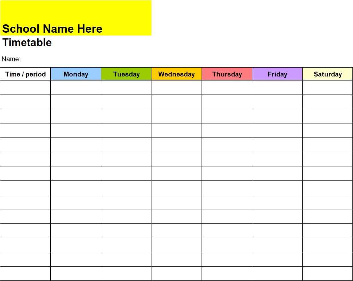 Design School Timetable Template Excel Word Templates