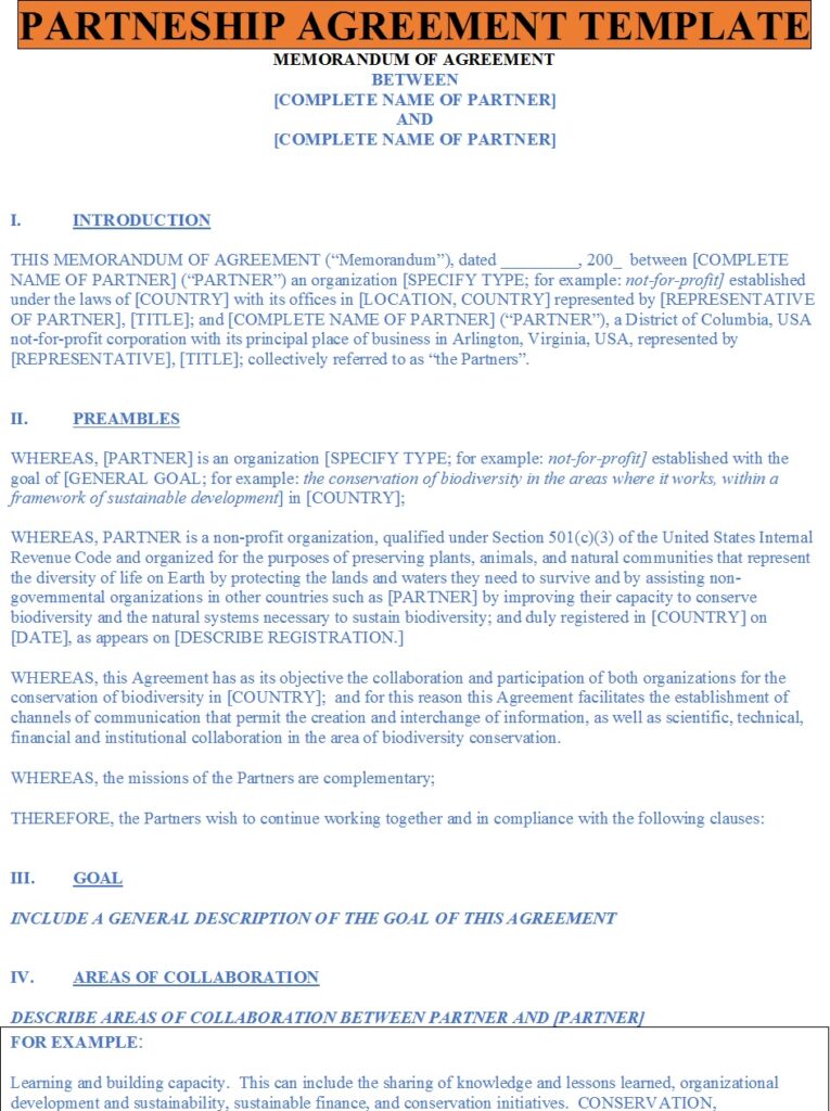 Partnership Agreement Template Excel Word Template Partnership Agreement Template Excel Word Template