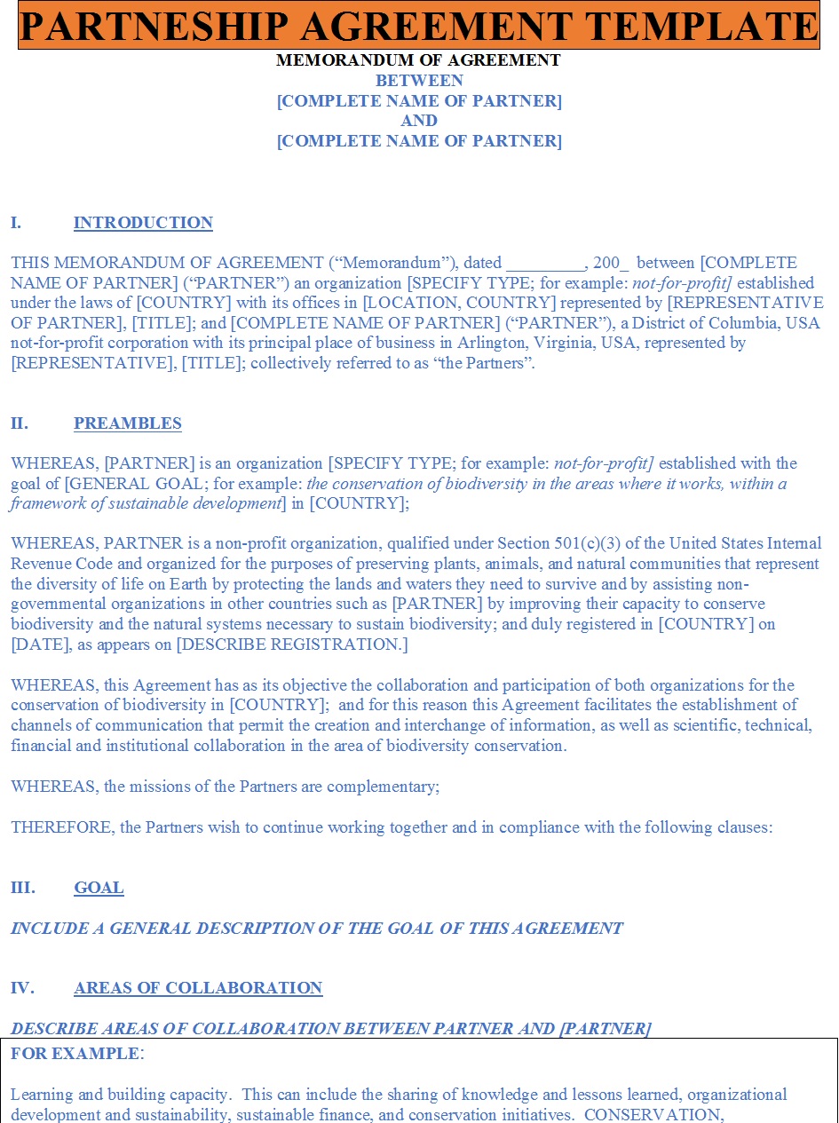 Partnership Agreement Template