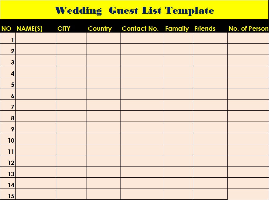 Wedding Guest List Template