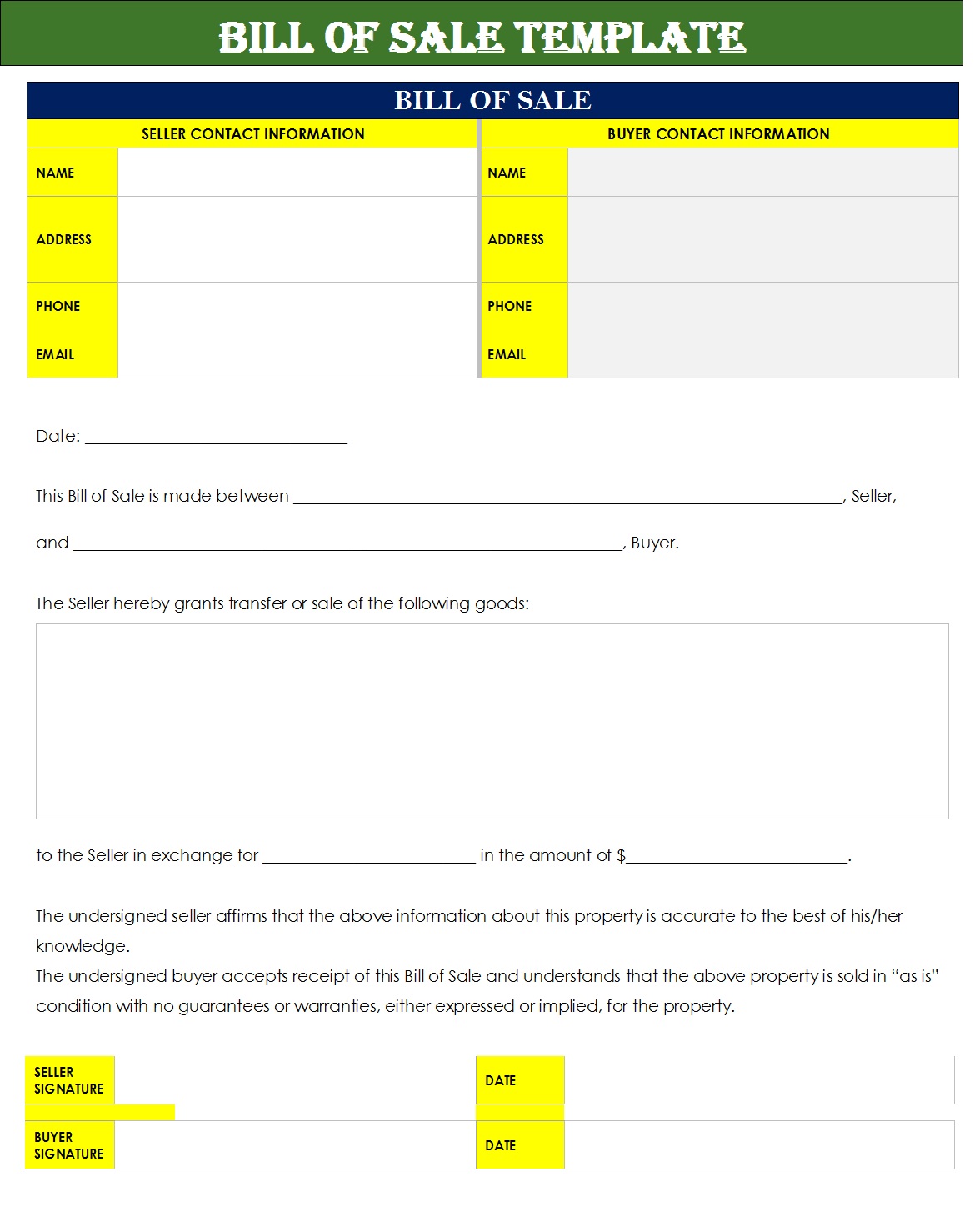 Bill of Sale Template