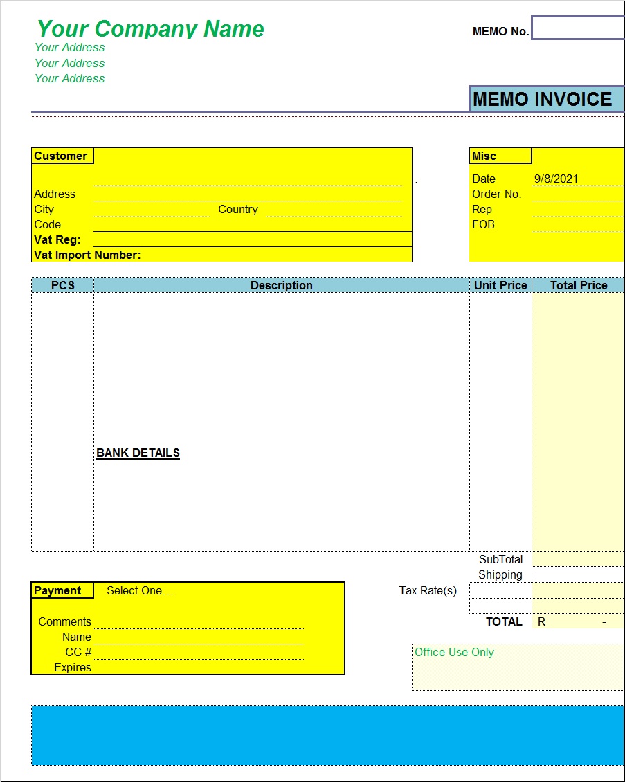 Memo Invoice Template Excel Word Template