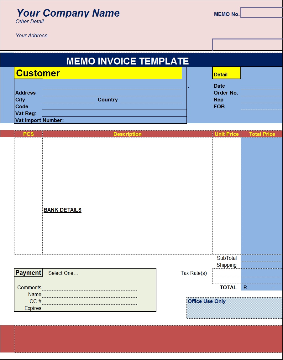 Memo Invoice Templates