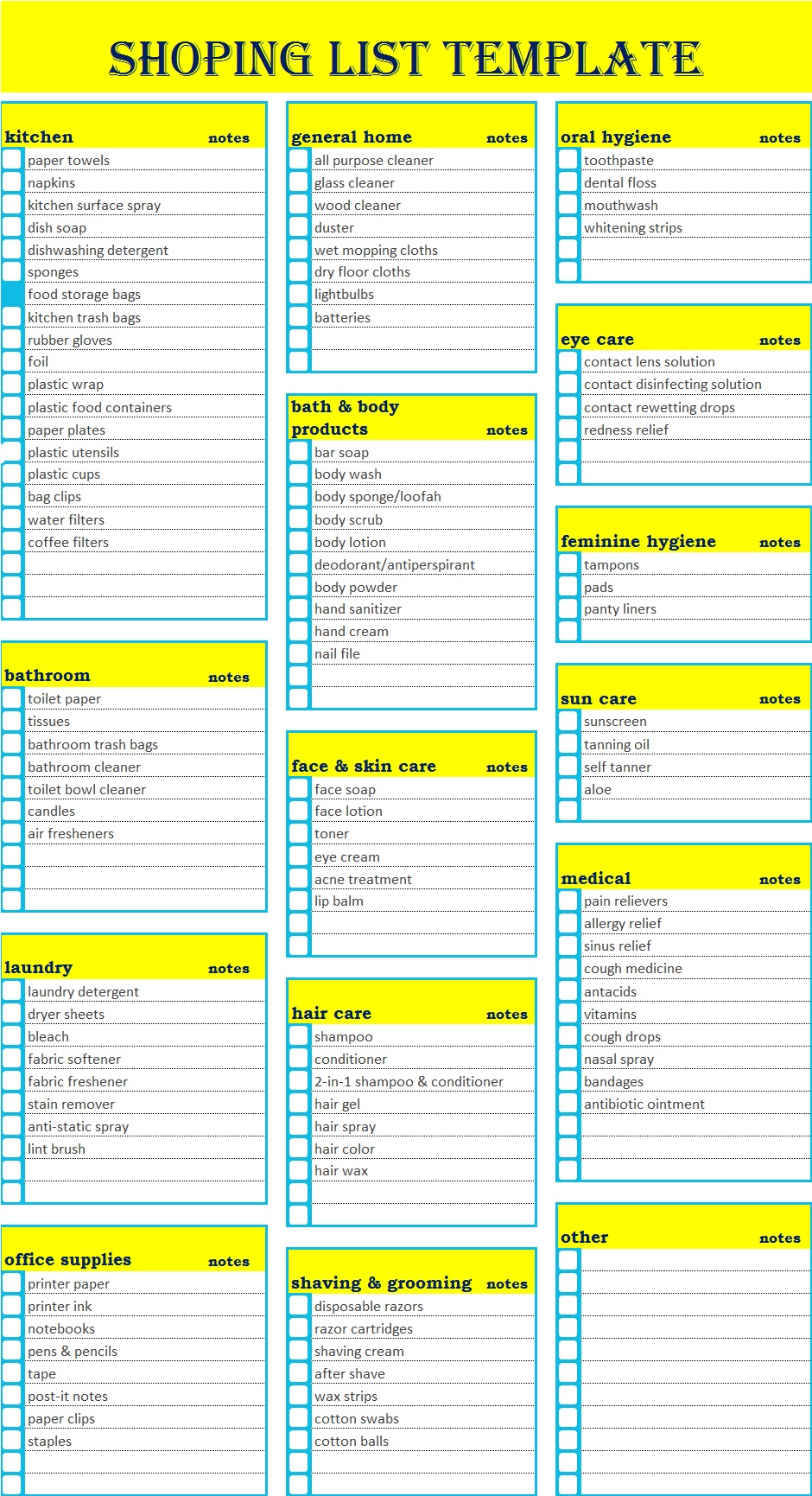 Shopping List Template