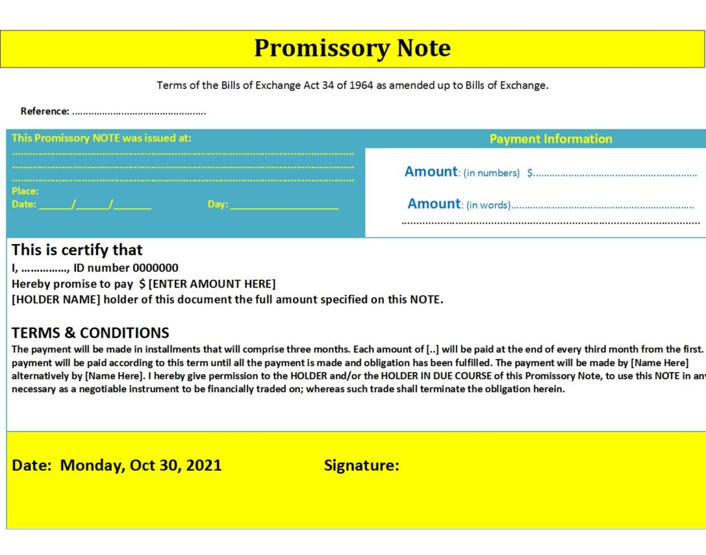 word promissory note template