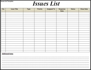 Issue List Template