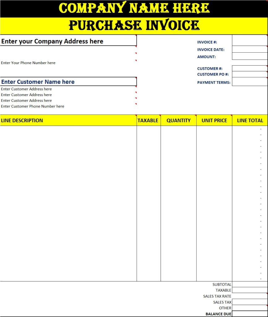 Purchase Invoice Template Excel Word Template