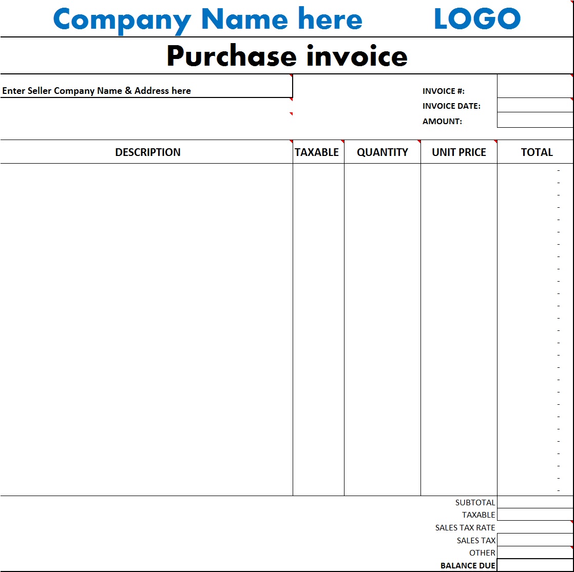 Purchase Invoice Template Excel Word Template