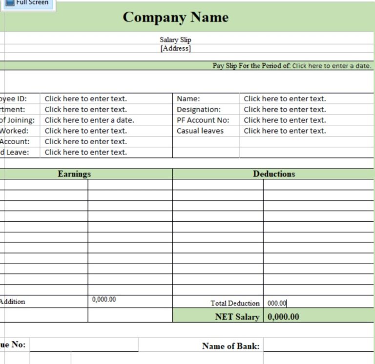 Payslip Template Excel Word Template