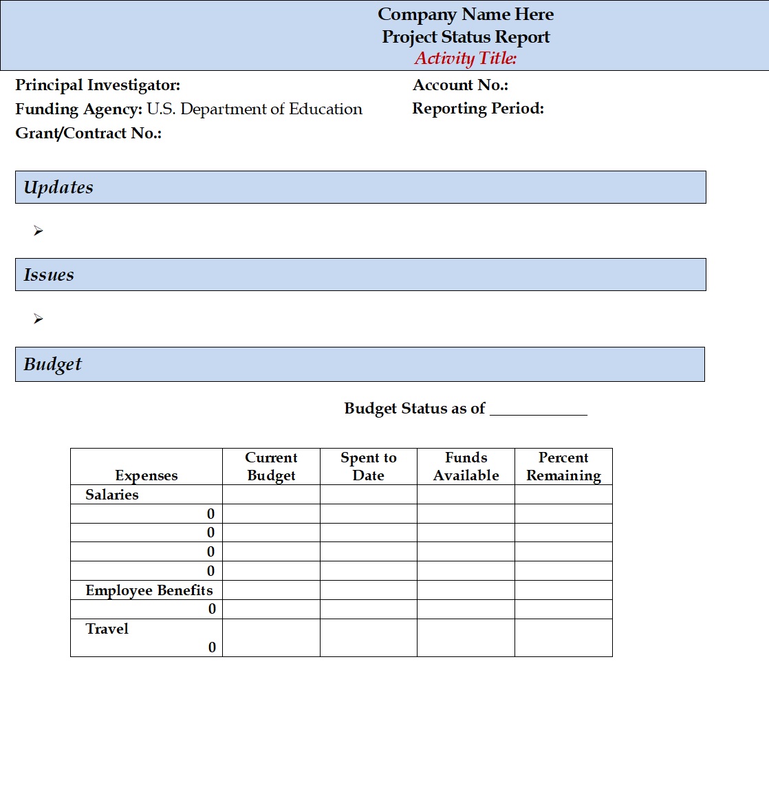 Top 20 Project Status Report Templates – Excel Word Templates Inside Project Manager Status Report Template