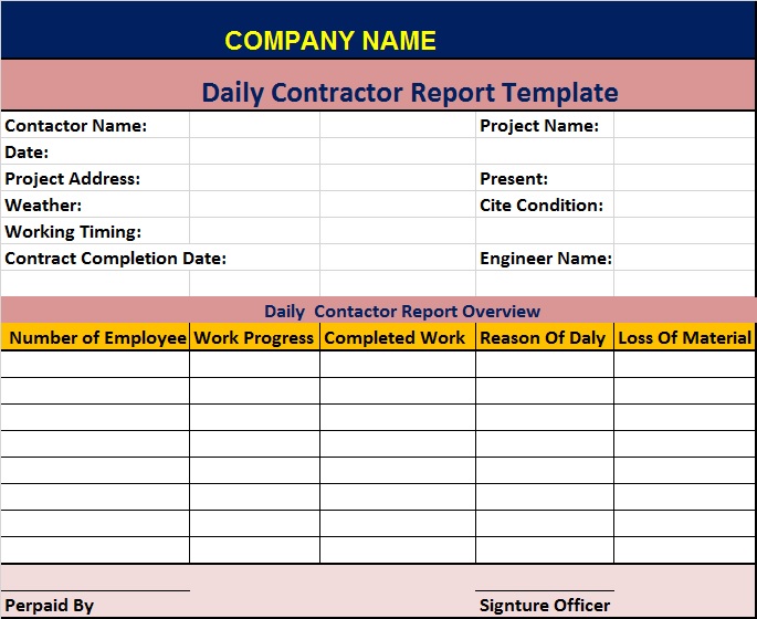 Daily Contractor Report Template