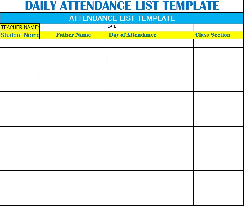 Attendance List Template