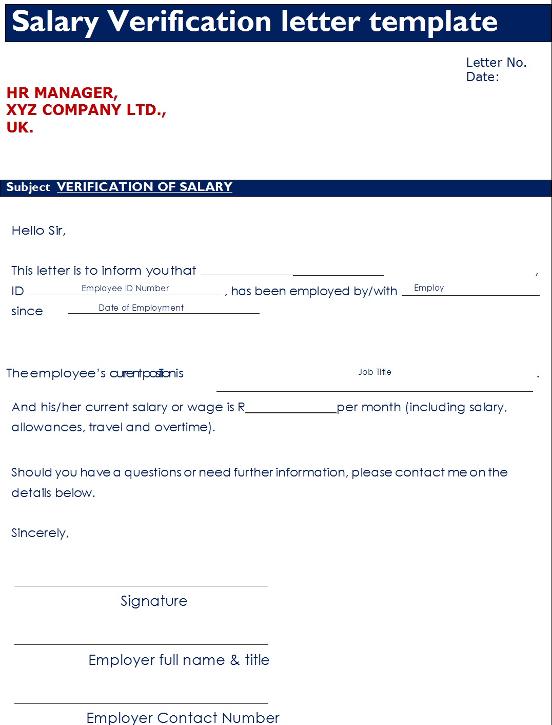 Salary Verification Letter Template